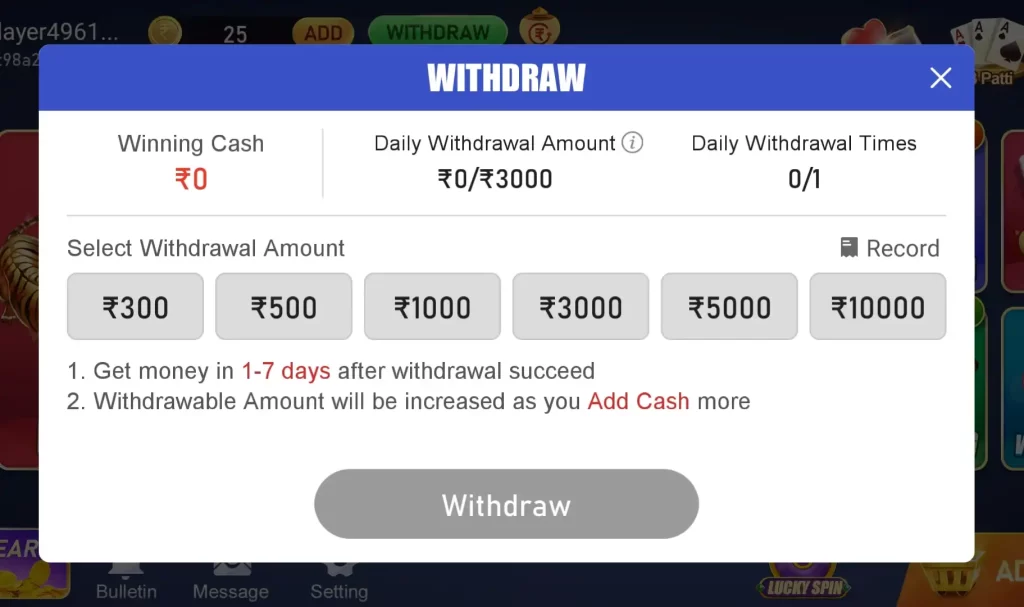 Teen Patti VIP APK Withdraw Program